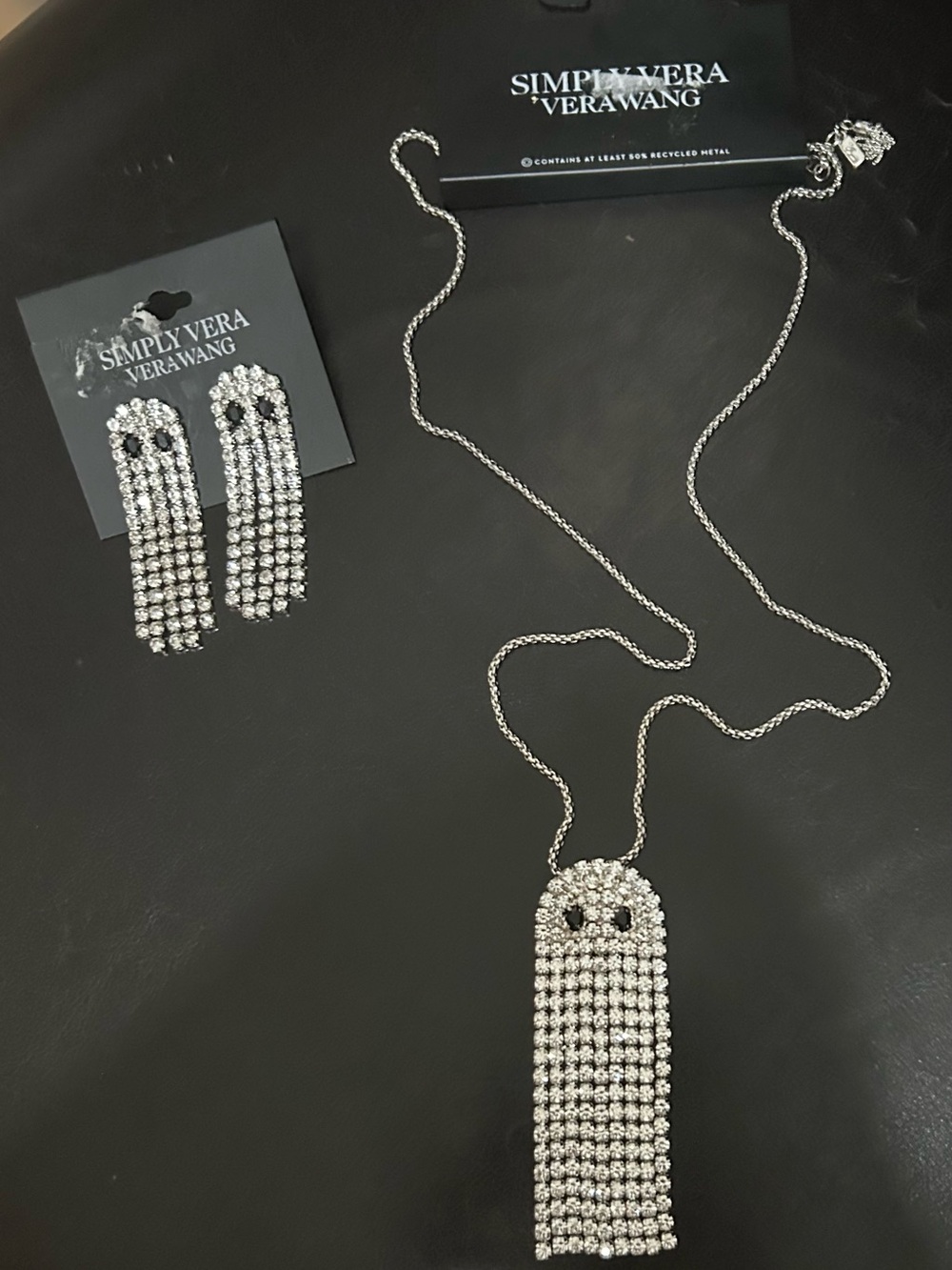 Simply Vera Vera Wang Silver Rhinestone Fringe Necklace and Earrings Set